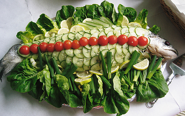 Dressed salmon by Buntings outside catering team